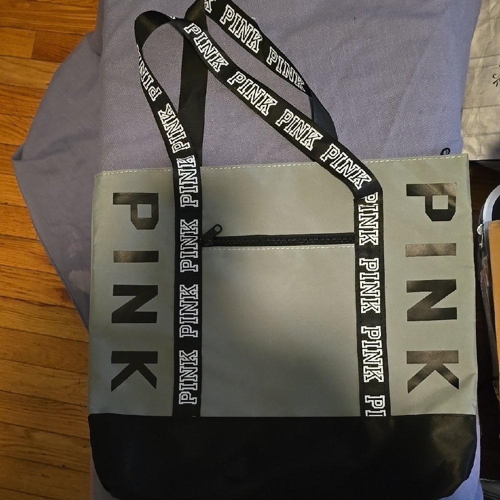 Green and Black Tote Bag with PINK Logo